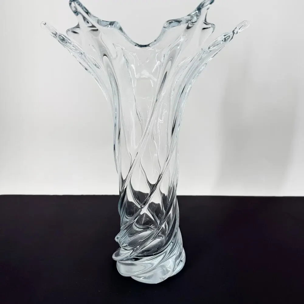Vintage MCM Murano Archimede Seguso Twisted Clear Glass Vase Flared Rim